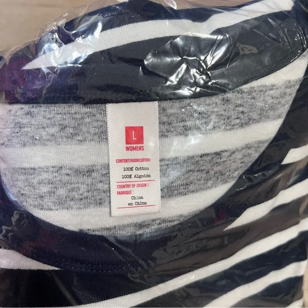 Women's Striped 100% Cotton Navy Blue Matching Family Pajama Set Pjs L - Picture 3 of 4